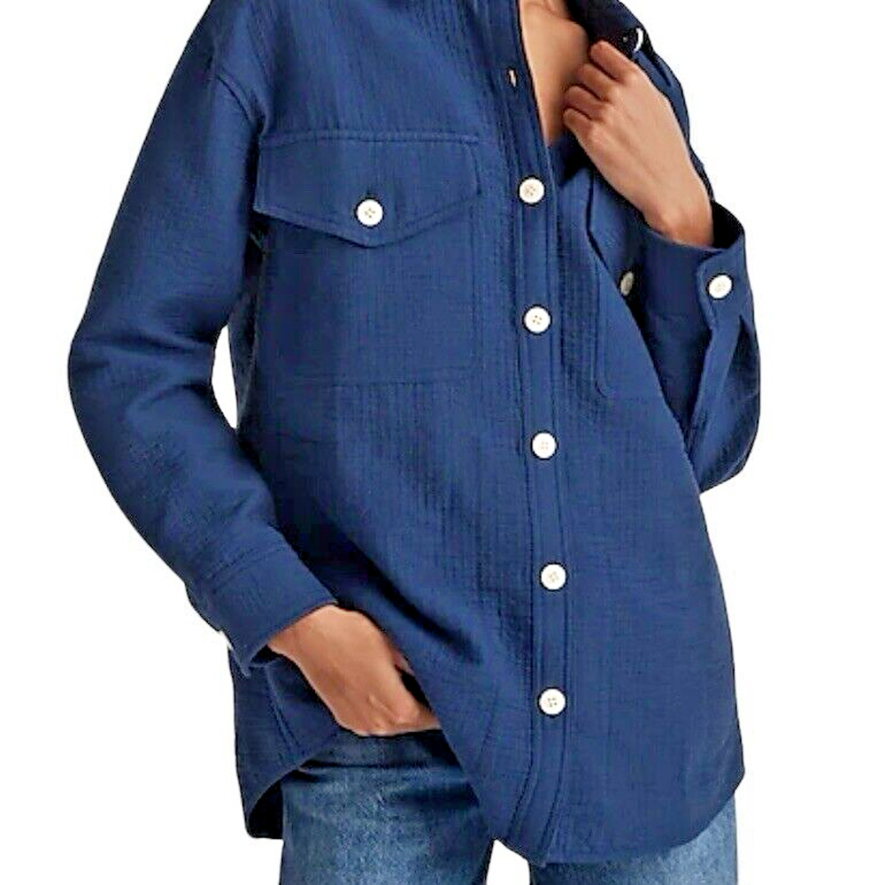 Madewell Superoversized Shirt Jacket Shirt Women M Blue Button Up Casual Shacket
